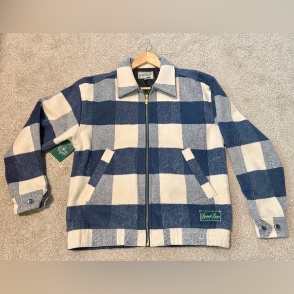 Bogey Boys Other - Bogey Boys Blue & Cream Checked Zip-Up Shirt Jacket